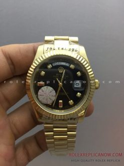 Rolex Day Date Gold Black Dial Diamonds 228238